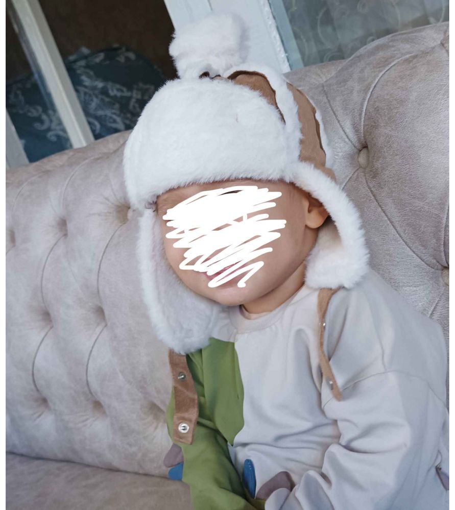 Шапка ушанка детская утепленая зимняя от 1-3 лет