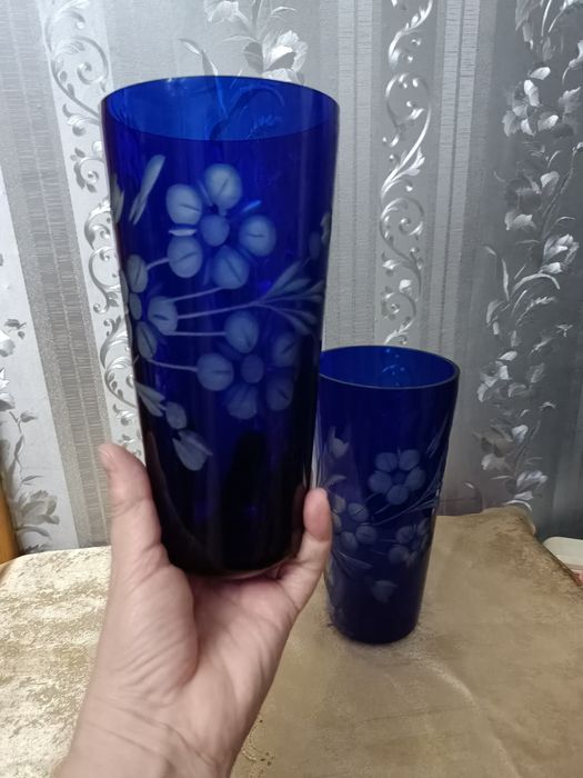 Ваза из цветного стекла, кобальт, ручная работа