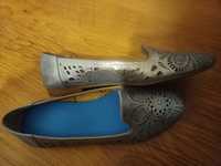 Pantofi piele NATURALĂ perforată,  bleu/gri sidef