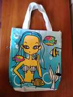 Дамска чанта с русалка и рибки