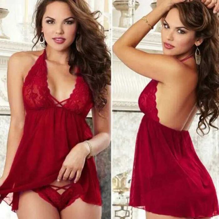 Set de lenjerie sexy rochita cu bustiera, chilot Brazilian, dantela, M