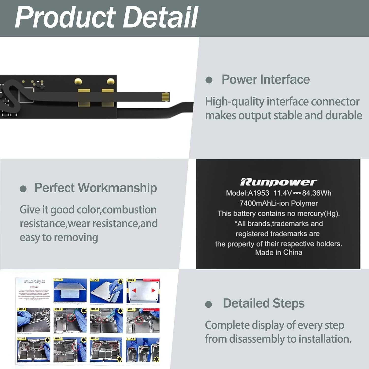 Baterie laptop MacBook Pro 15inch A1990 A1953 Li-po 11.4V 84.36WH 7400