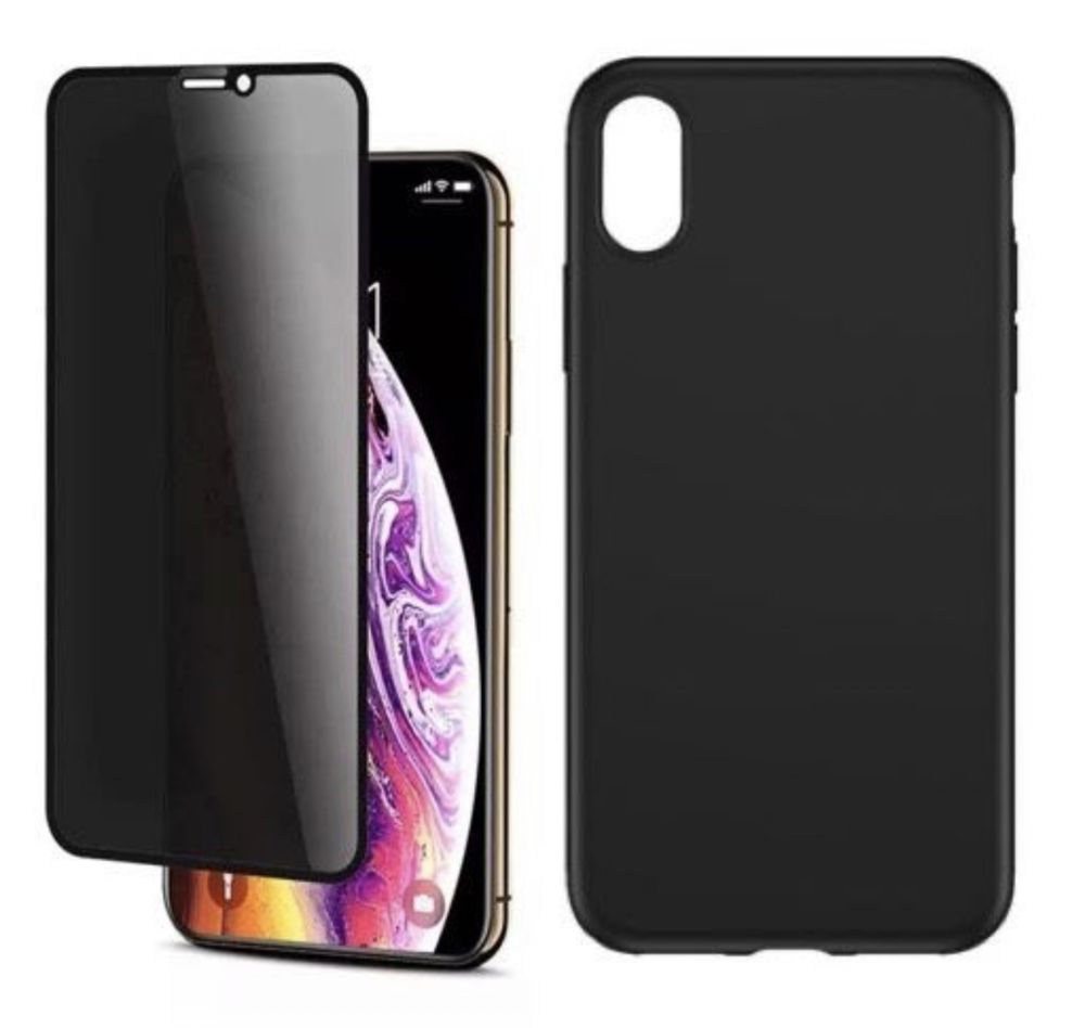 Husa Silicon si Folie Sticla Hard Anti Spy 3D - Iphone X XS XR