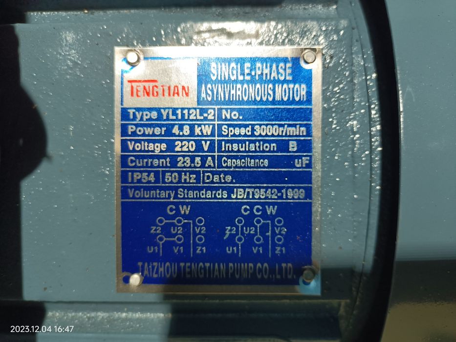 Motor 4.8kw 3000rpm 220v