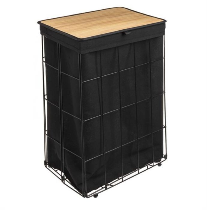 Cos metalic pentru rufe cu capac din Bambus 40x30x60 cm - 72l