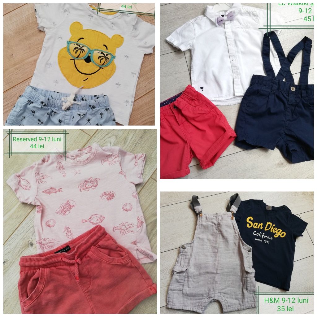 hăinuțe vara băiețel 9-12luni,Pantaloni scurti,Tricou,Cămașă,Salopeta