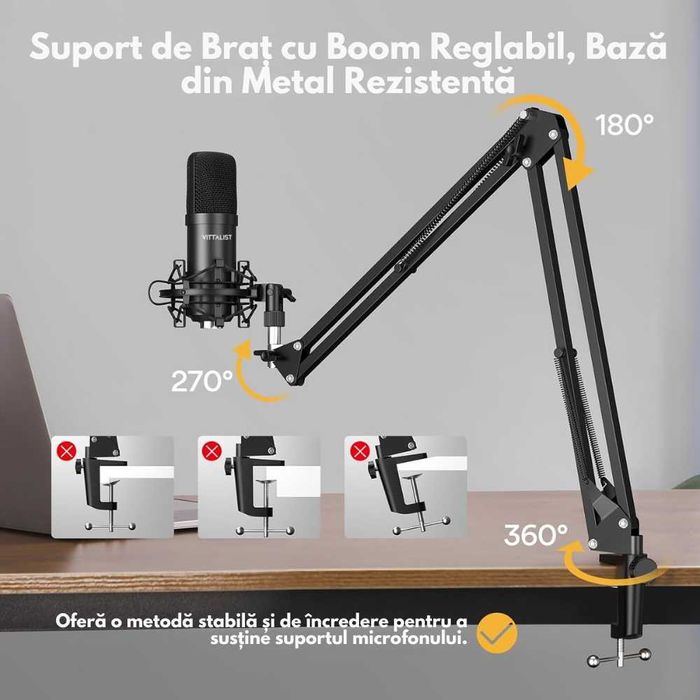 Microfon Profesional de Studio Condenser, Stand si Accesorii incluse