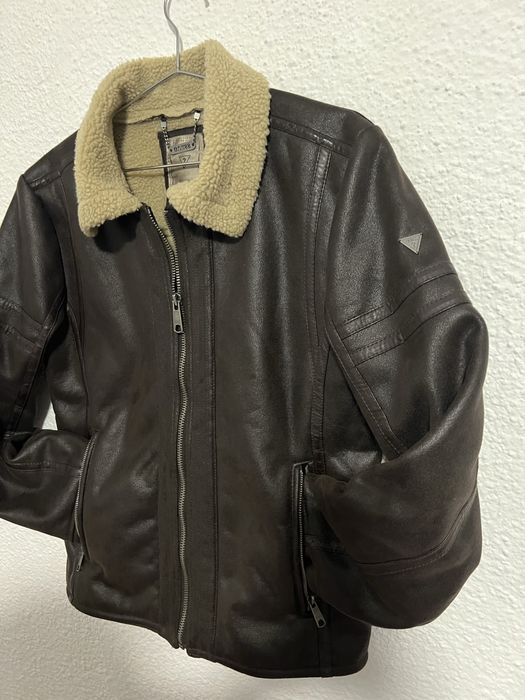 geaca Guess originala tip aviator cu guler shearling piele ecologica,