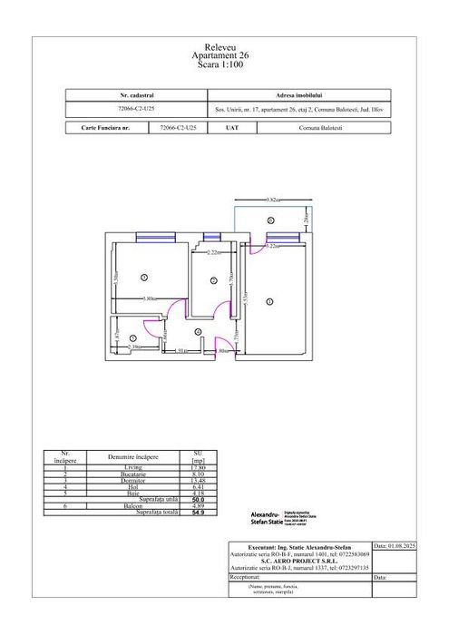 Apartament 2 camere 55 mp  , Balotesti , Sos.Unirii 17