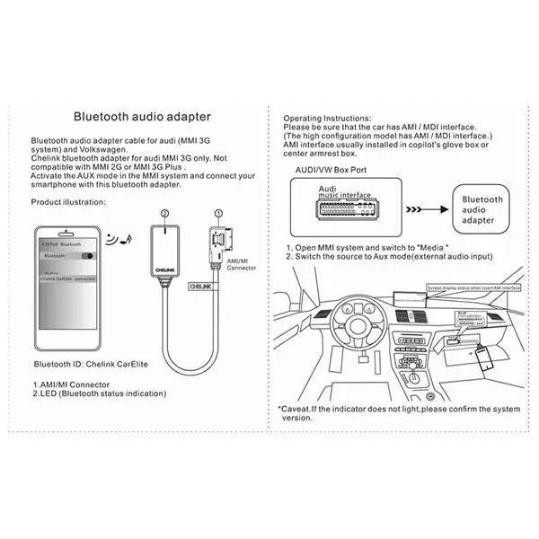 Cablu adaptor AMI Bluetooth Audi A3 A4 B8 B6 Q5 A5 A7 R7 S5 Q7 A6L A8L