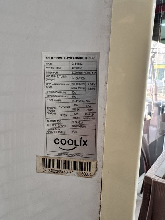 Кондицианер сотилади 470$ 48 та 100,150кв