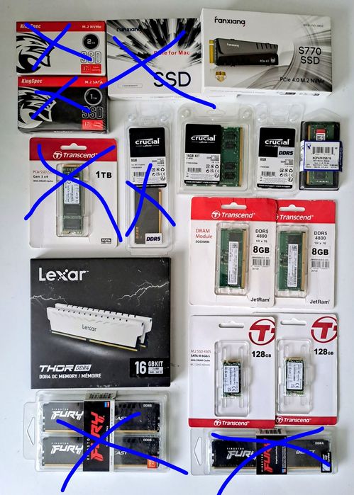 SSD M2 NVMe, DDR4, DDR5 Transcend, Kingspec, Lexar, Crucial, Kingston