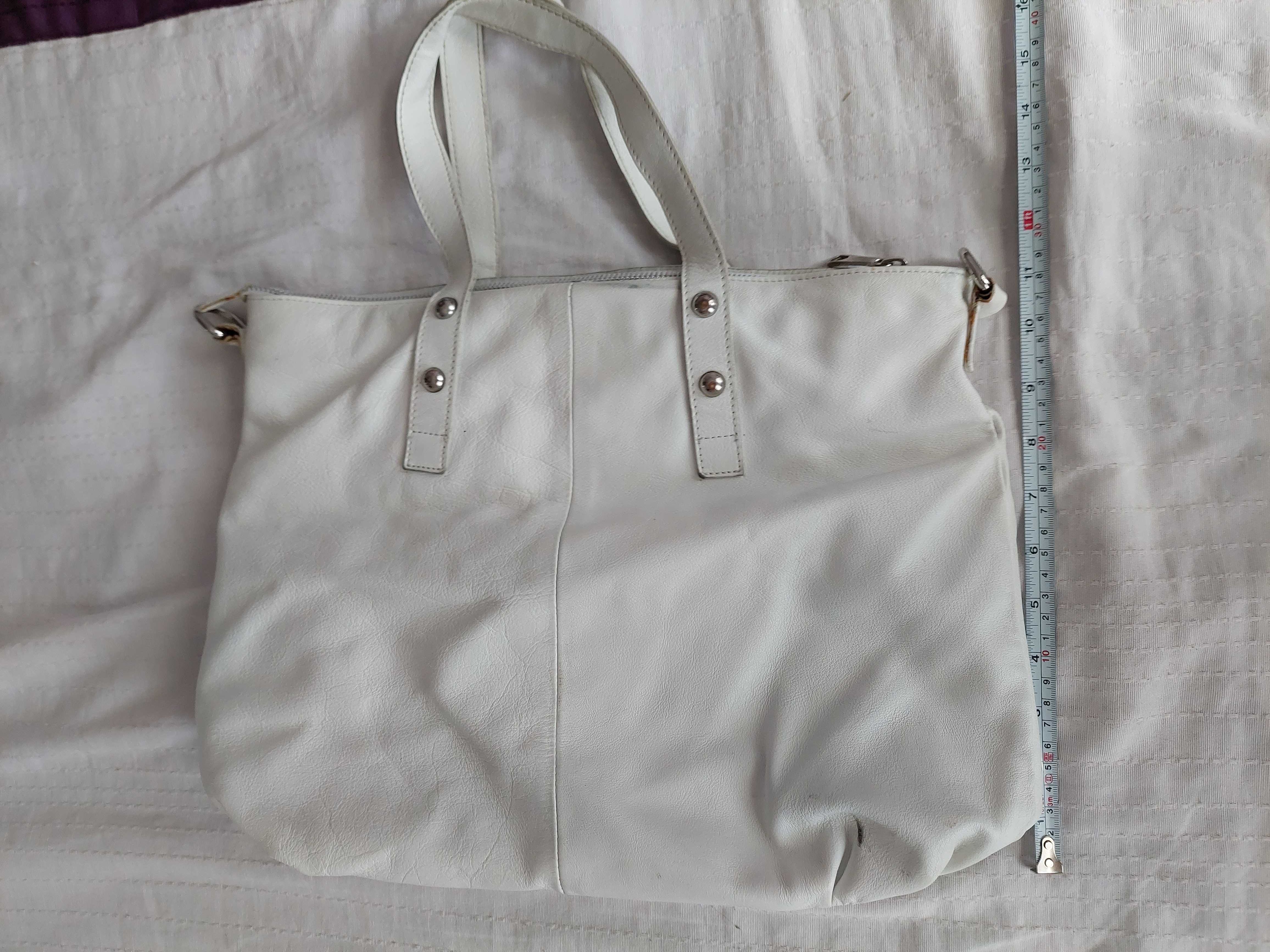 Чанта Massimo Dutti от естествена кожа, бяла