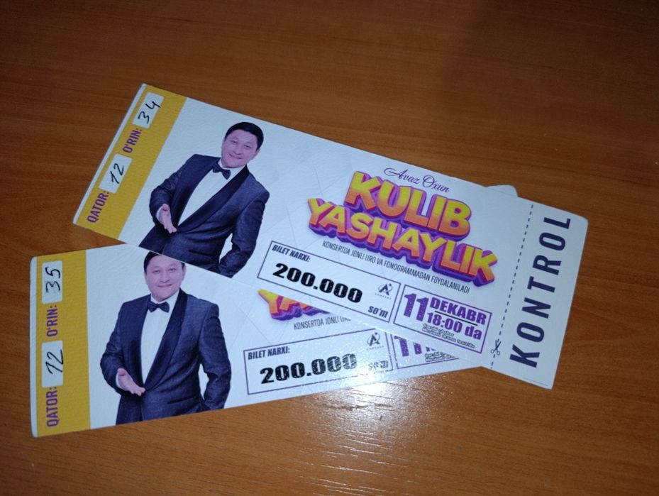 Avaz Oxun konsertiga chiptalar 2 dona
