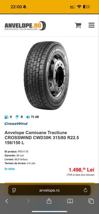 Anvelopa Camion Tractiune CROSSWIND CWD30K 315/80 R22.5 156/150 L