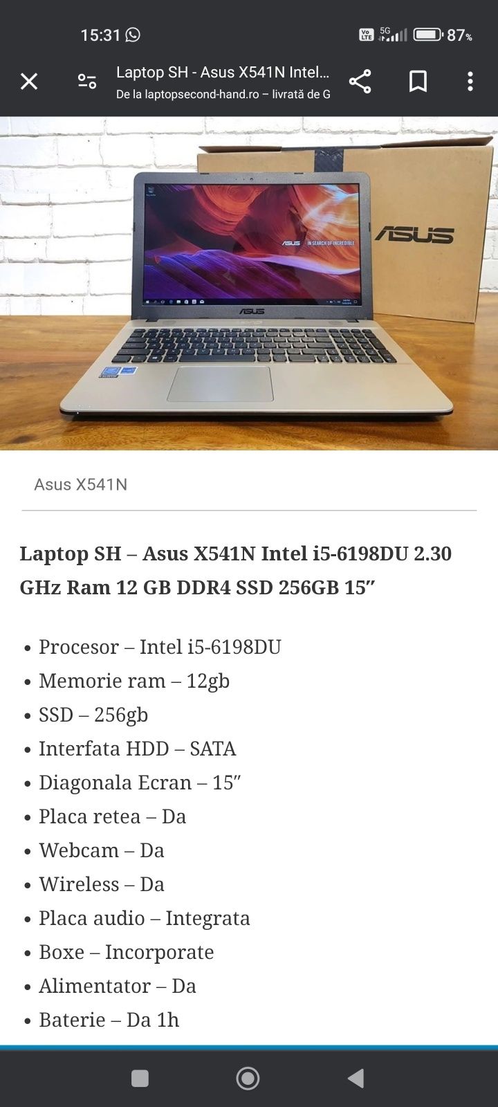 Vand laptop ASUS x541 n.  ca nou