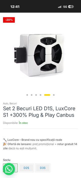 NOU Set 2 Becuri LED D1S, LuxCore S1 Plug & Play Canbus