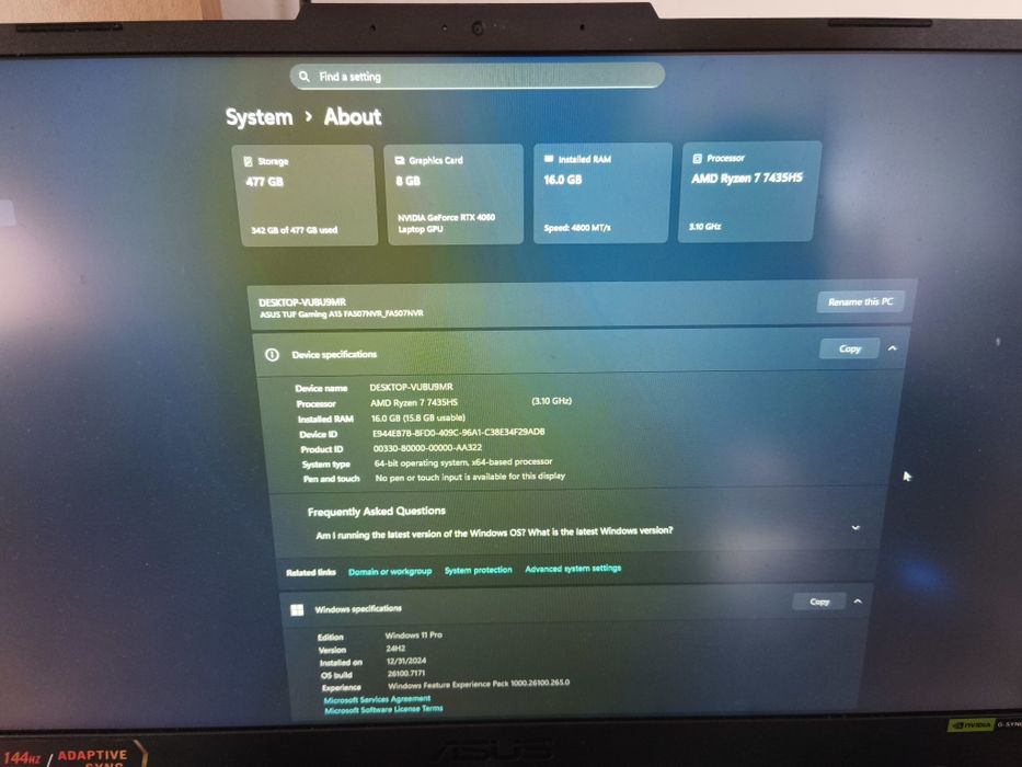 Vand Laptop Gaming Asus Amd Ryzen 7 , RTX 4060