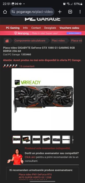 Placa video GIGABYTE GeForce GTX 1080 G1 GAMING 8GB DDR5X 256-bit
