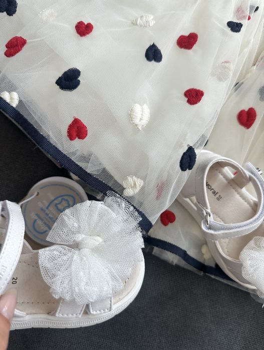 Monnalisa рокля кръщене сватба тюл сандали Mayoral бели