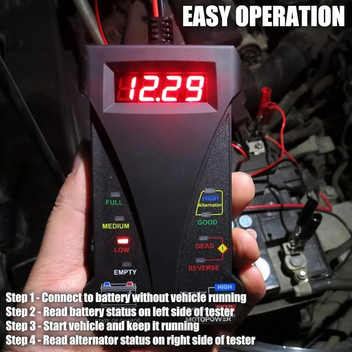 MOTOPOWER 12V Digital Battery Tester Voltmeter and Alternator