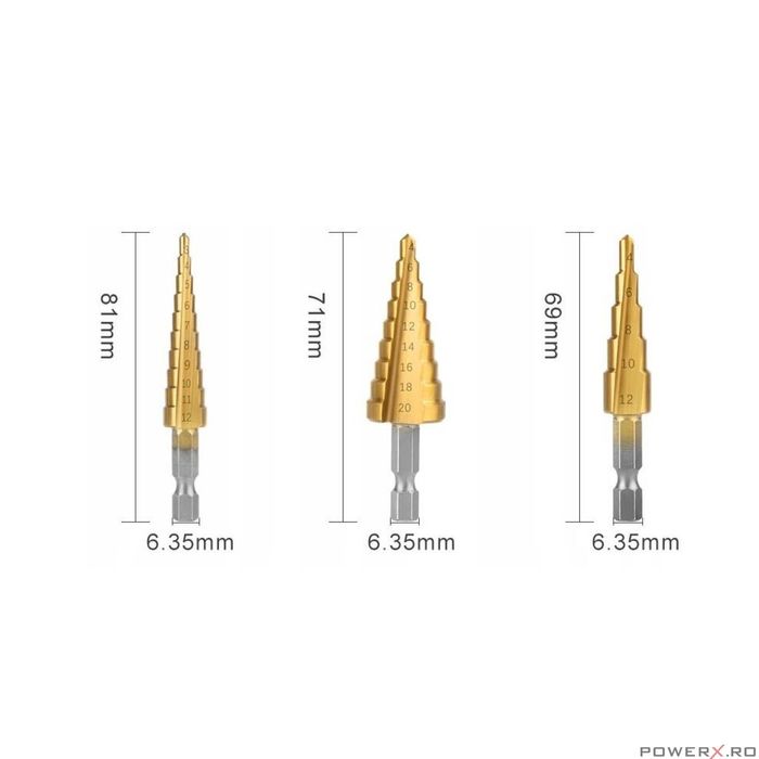 Set 3 burghie conice, 4-32 mm, Verke