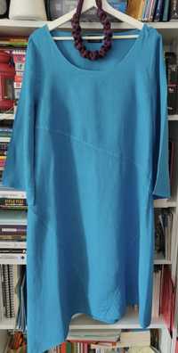 Ярко синя рокля, 100% лен, Л размер по етикет