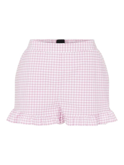 Pantaloni scurti in carouri cu volan si talie inalta Pieces