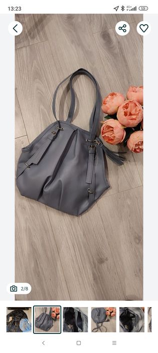 Geantă medie, gri antracit, cu design deosebit, nouă