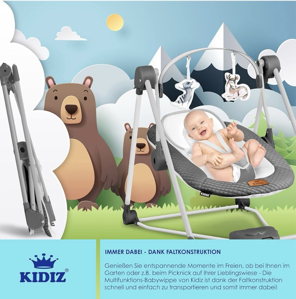 Бебешка люлка KIDIZ® Baby Rocker с 5 настройки на скоростта