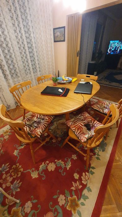 Комплект столова, маса с 6 стола от масивно дърво бук