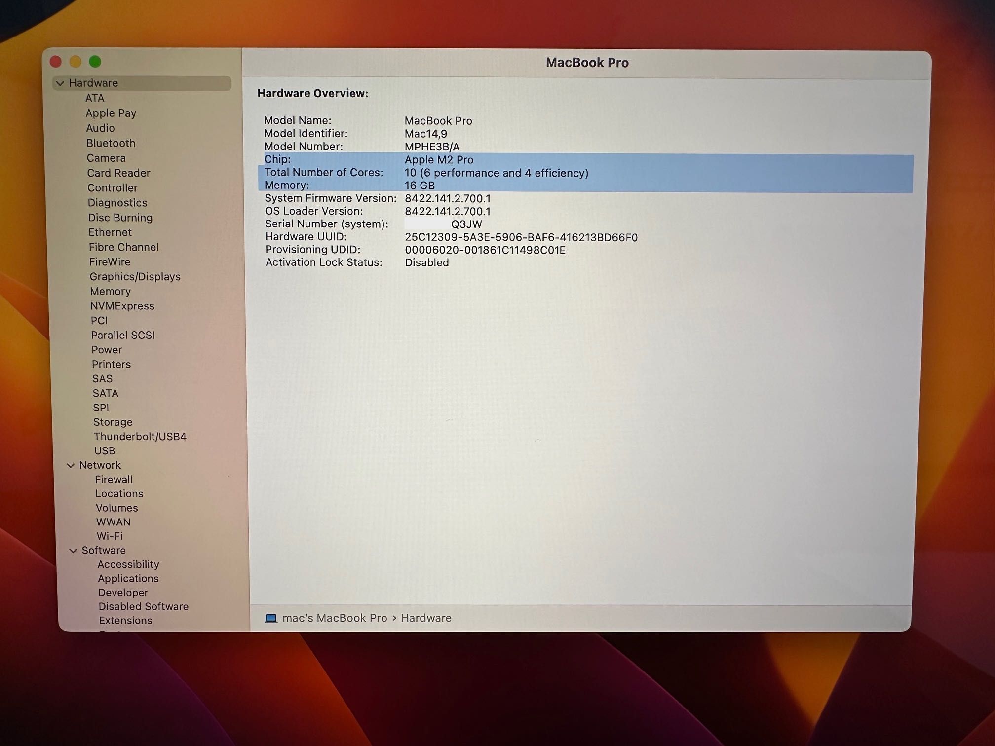 MacBook Pro 14" M2 PRO 10-CPU, 16-GPU, 16RAM, 512 SSD, APPLE CARE+