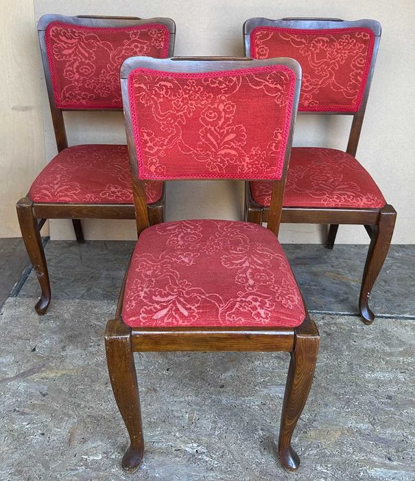 Set 3 Scaune Vintage cu sezut si spatar tapitat; Scaun