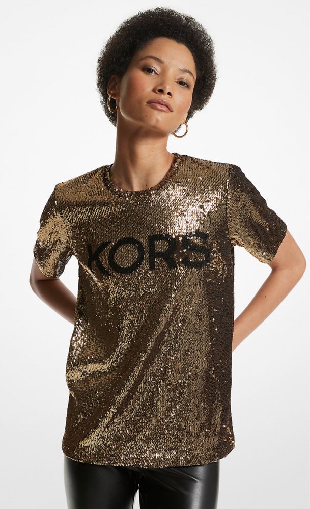 футболка с пайетками KORS Sequined Stretch Tulle T-Shirt