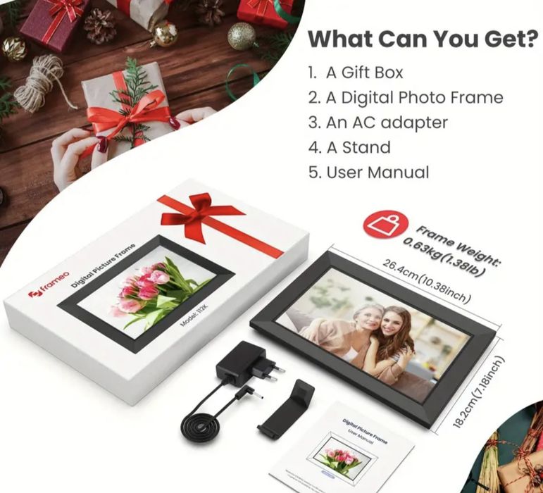 Smart Цифрова фоторамка WiFi 10,1-инчова 1280x800 IPSHD сензорен екран