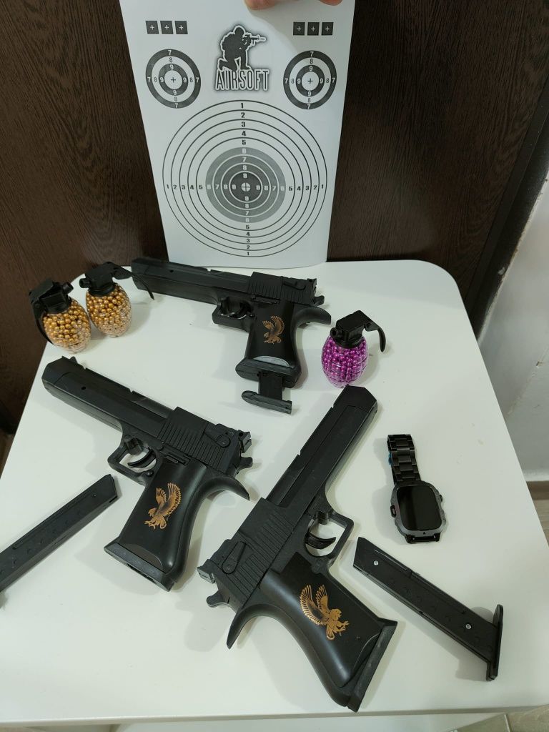 Pistol cu bile copii, pistol Desert Eagle + 250bile + tinte