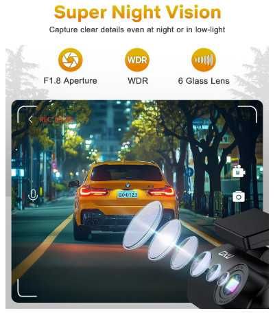 Видеорегистратор GKU D200 Dash Cam, 4K предна камера за кола