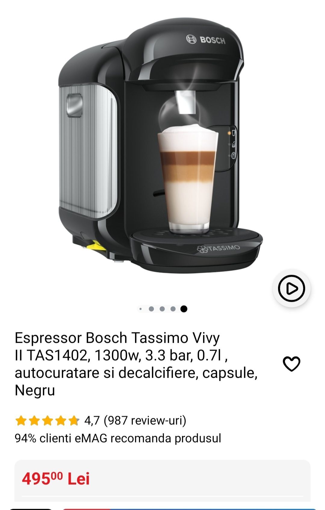 Espressor Bosch Tassimo Vivy II TAS1406,