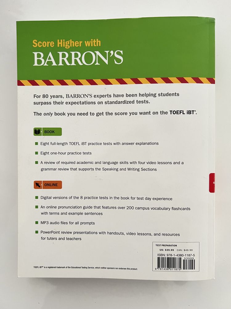 TOEFL Barron’s | 16th Edition | Carte