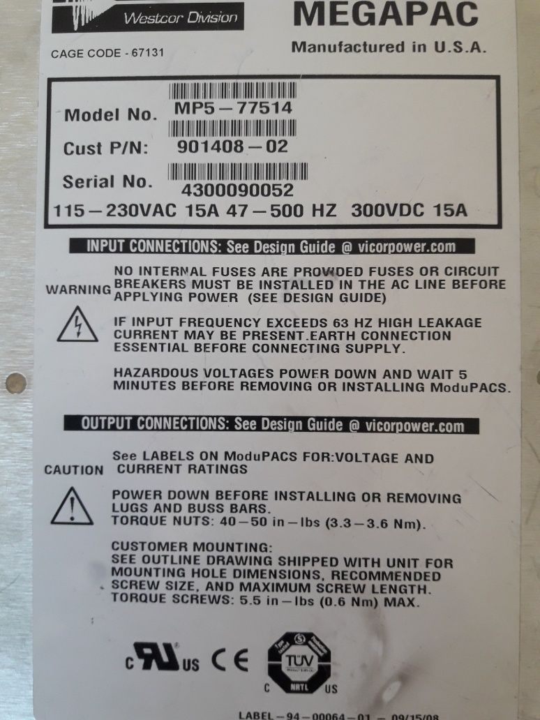 Sursa de curent /Convertor AC DC   Vicor Megapac MP5-77514