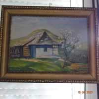 "Casa bunicilor", tablou vechi, ulei, 45x35 cm