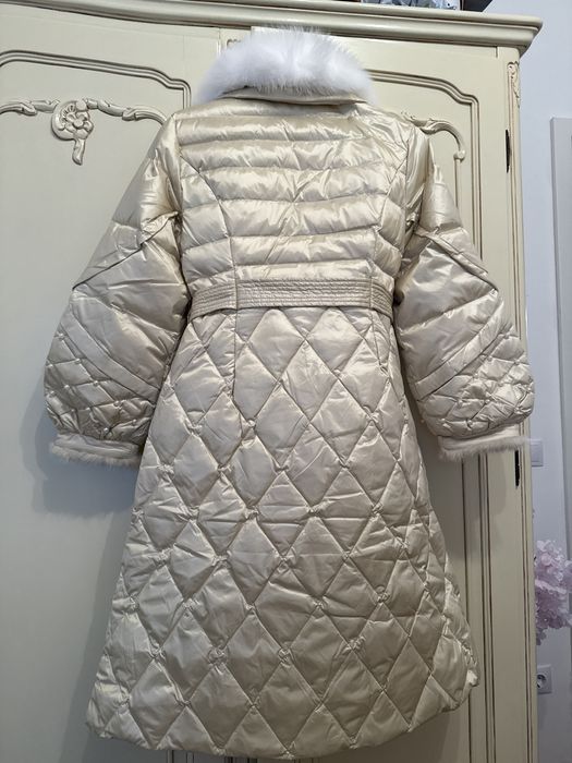 Palton puf gasca si guler blana vulpe S NOU