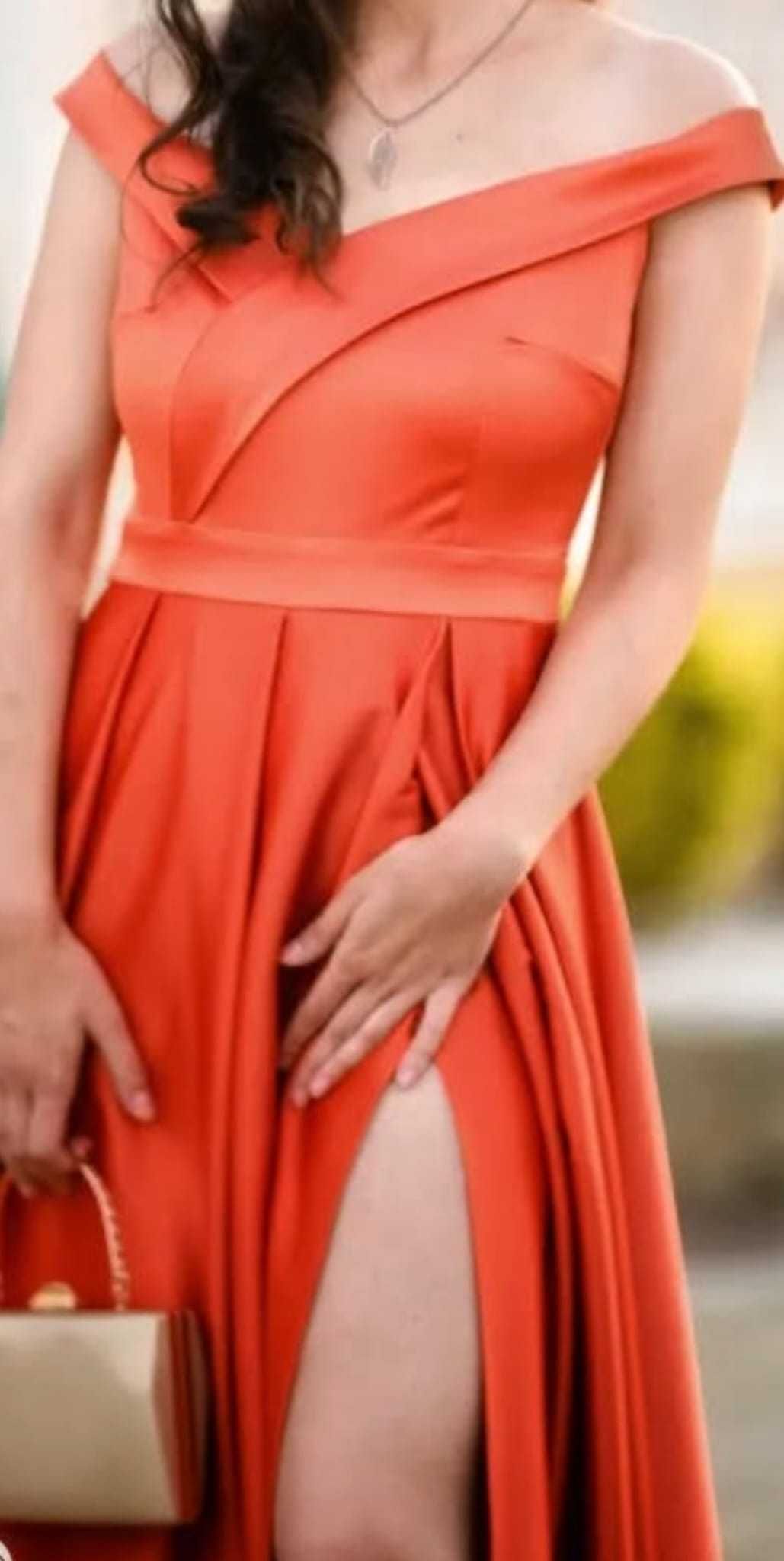 Rochie lunga eleganta cognac