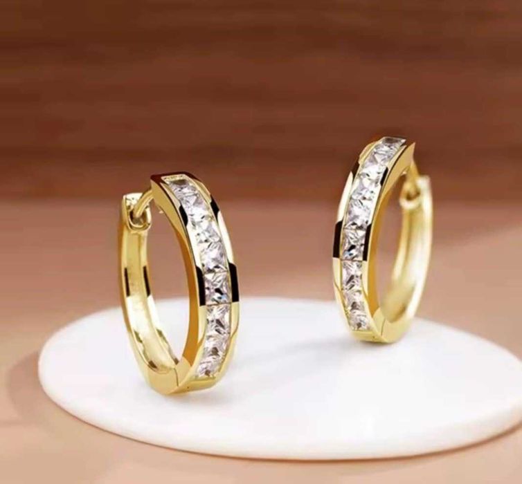 GP113,cercei placati aur 14k, incuietoare sigura, zirconii albe,adulti