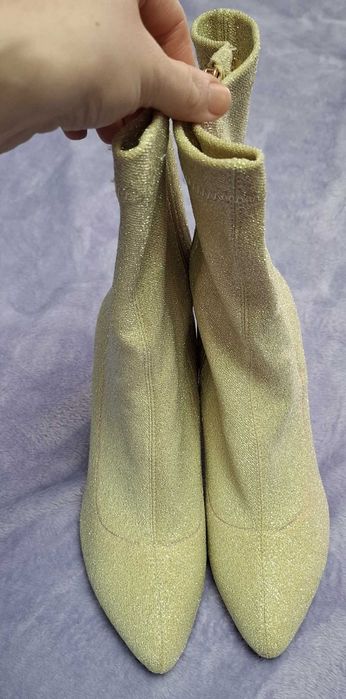 Ghete textile cu sclipici Blink 41, cu toc rotund