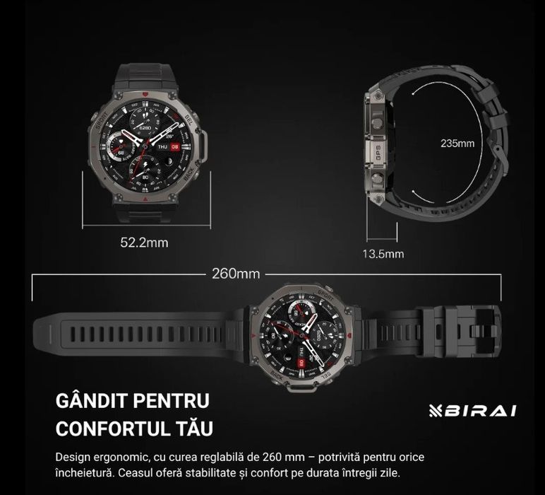 Smartwatch Bărbați GloryFitPro BIRAI®, AMOLED 1.43″, GPS, Nou, Negru
