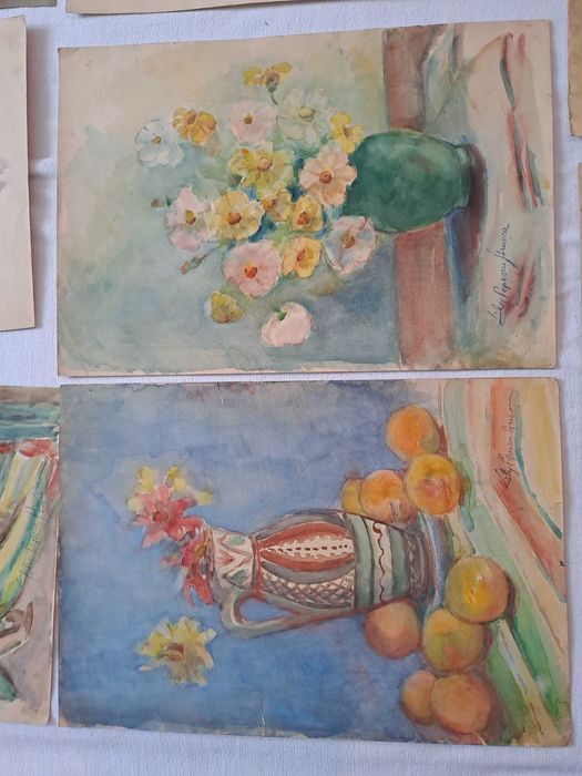 tablou vechi desen in acuarela 49/34 cm semnat