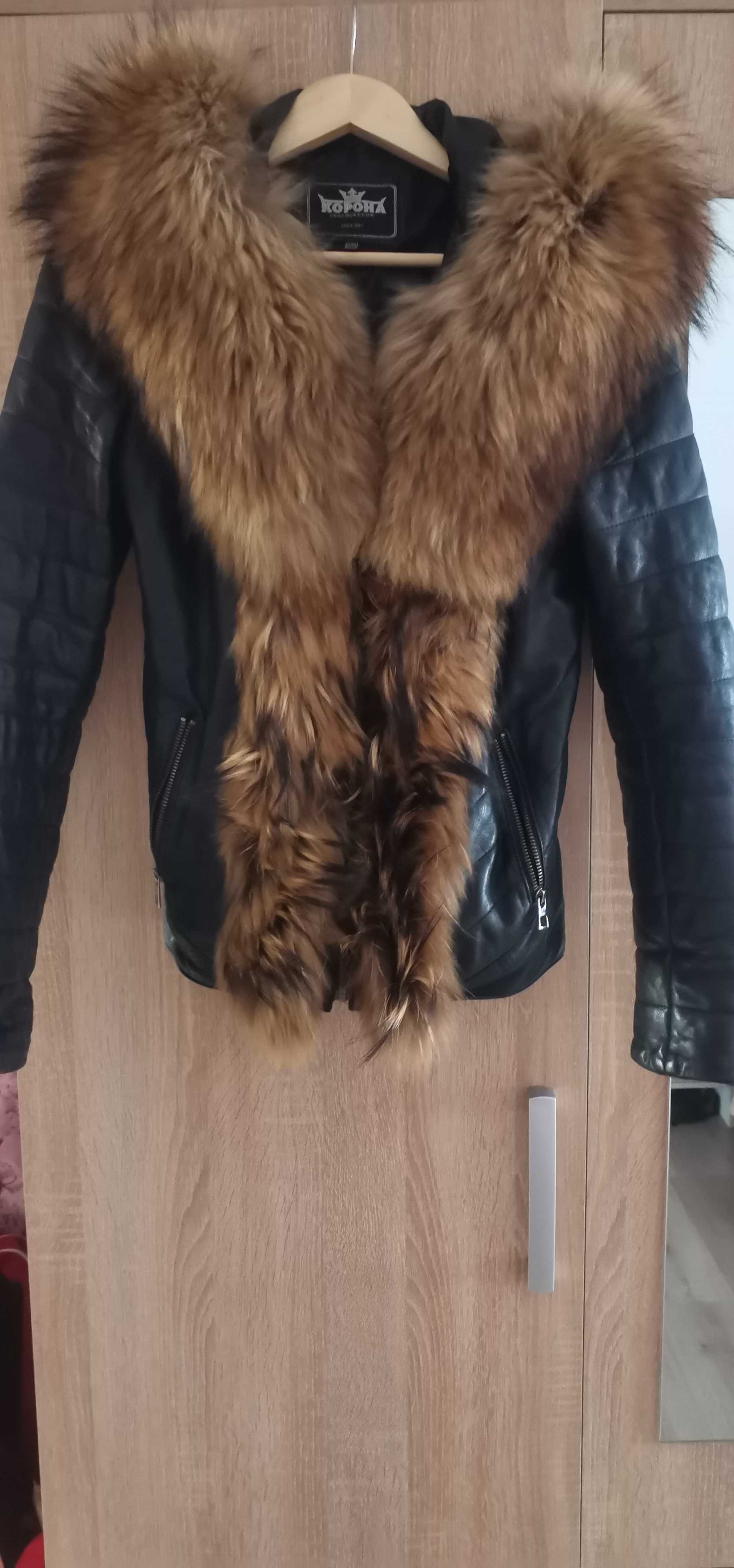 Дамско кожено яке естествена агнешка кожа, яка лисица