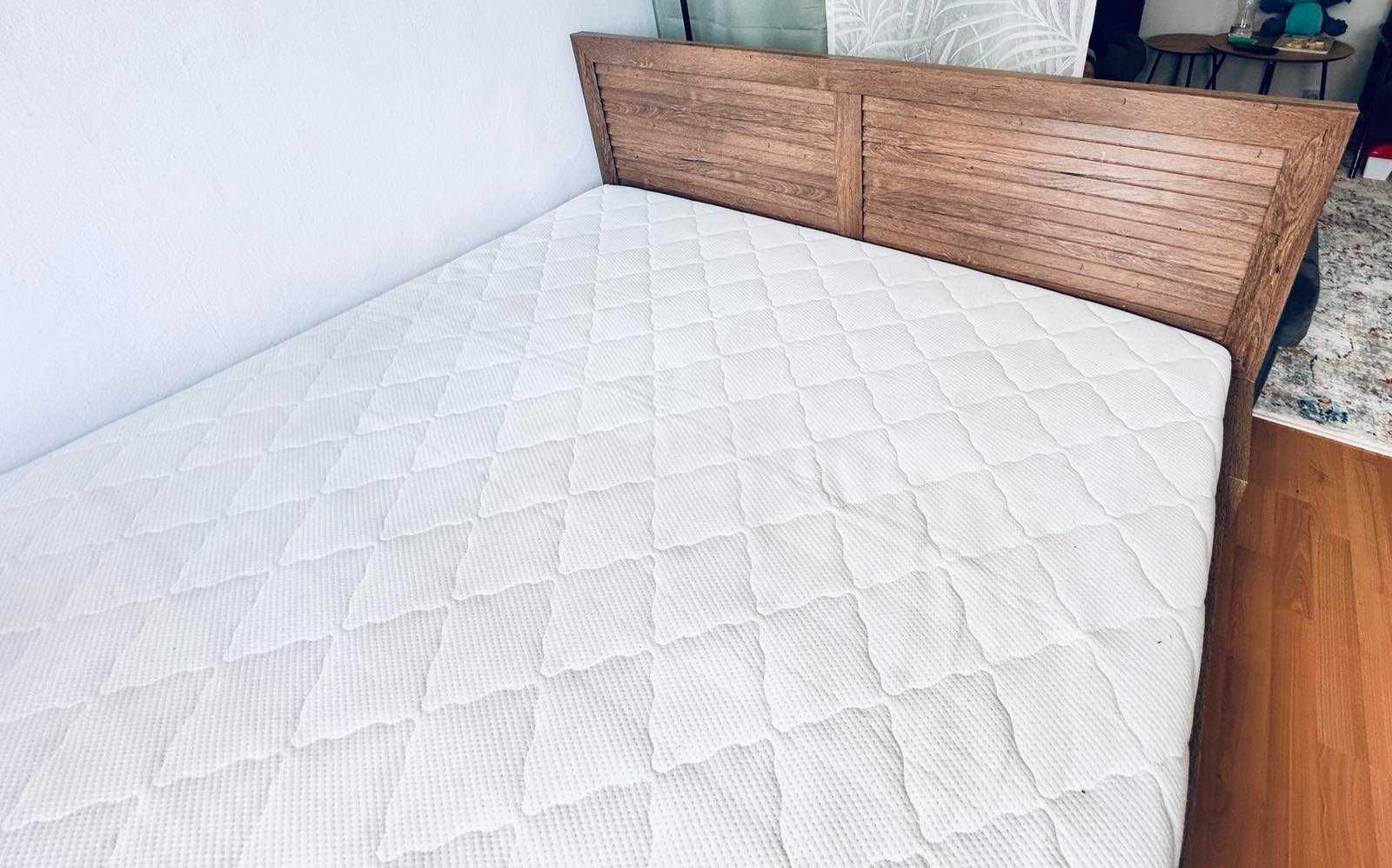 Cadru pat MANDERUP 140x200 stejar salbatic, cu somiera si saltea