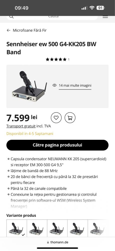 Microfon Sennheiser cu capsula Neumann